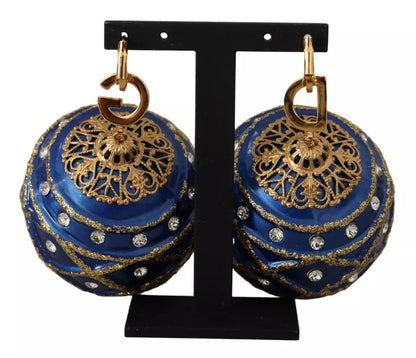 Gold Brass Blue Christmas Ball Crystal Hook Jewelry Earrings