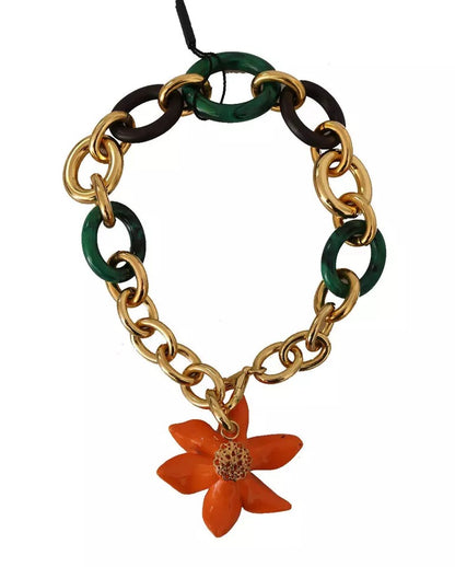 Multicolor Gold Orange Lily Floral Chain Necklace