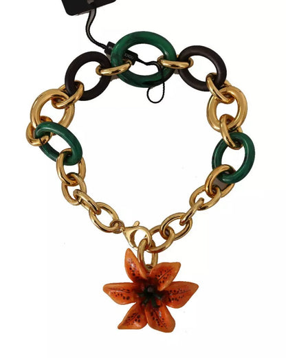 Multicolor Gold Orange Lily Floral Chain Necklace