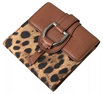 Brown Leopard French Flap Leather Bifold Cardholder Wallet