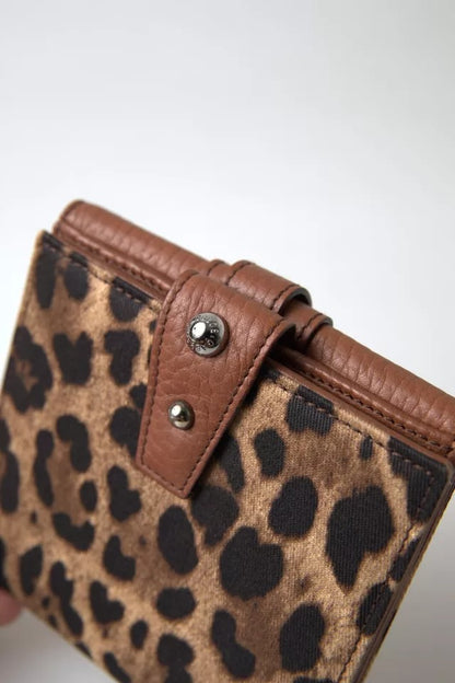 Brown Leopard French Flap Leather Bifold Cardholder Wallet