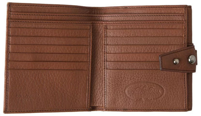 Brown Leopard French Flap Leather Bifold Cardholder Wallet