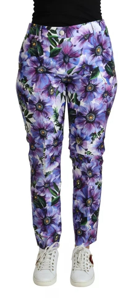 Purple Floral Print Tapered Cotton Pants