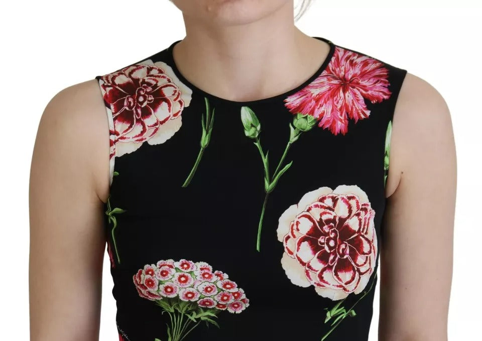 Black Floral Sleeveless Tank Top Silk Blouse