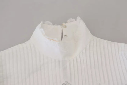 White Lace Trim Turtleneck Blouse Cotton Top