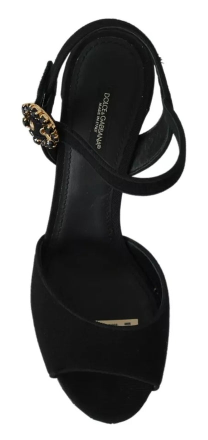 Black Crystals Ankle Strap Sandals Shoes