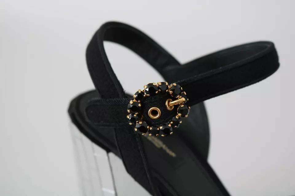 Black Crystals Ankle Strap Sandals Shoes