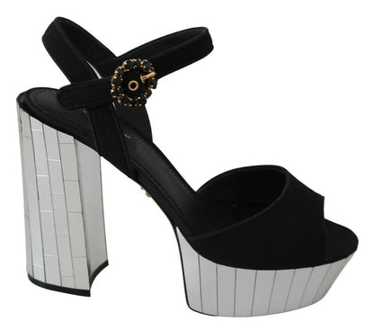 Black Crystals Ankle Strap Sandals Shoes