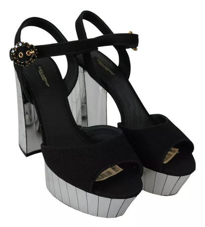 Black Crystals Ankle Strap Sandals Shoes