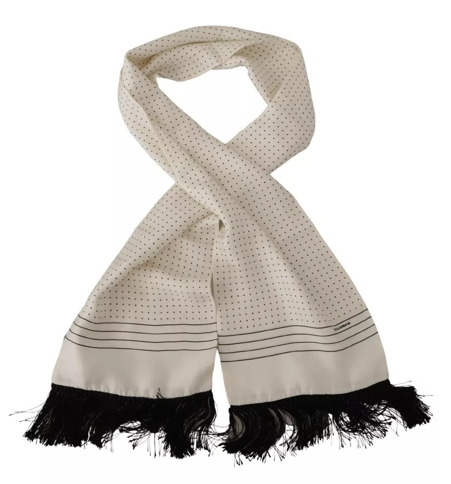 White Polka Dots Pattern Silk Fringes Wrap Scarf