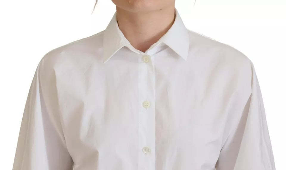 White Cotton Button Front Short Sleeve Shirt