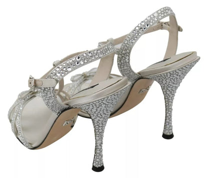 Silver Crystals Ankle Strap Sandals Shoes