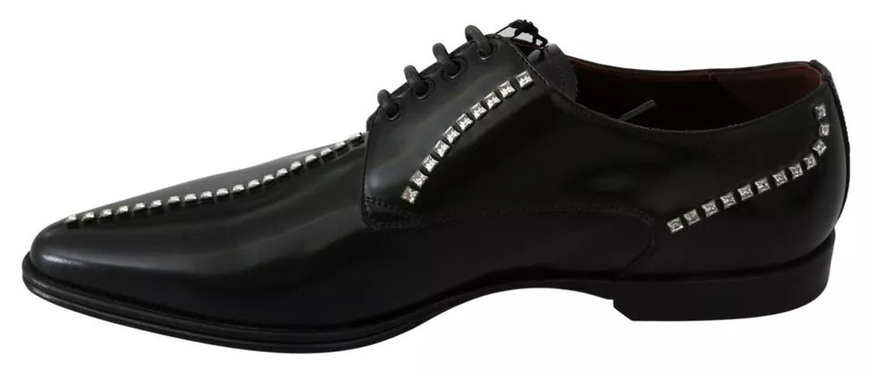 Black Leather Crystal Dress Formal Shoes