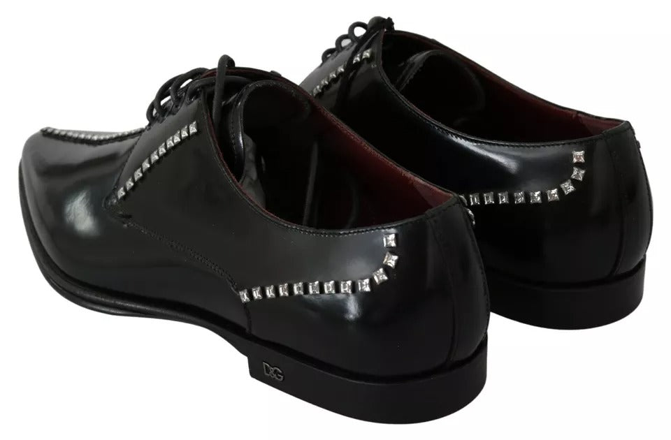 Black Leather Crystal Dress Formal Shoes