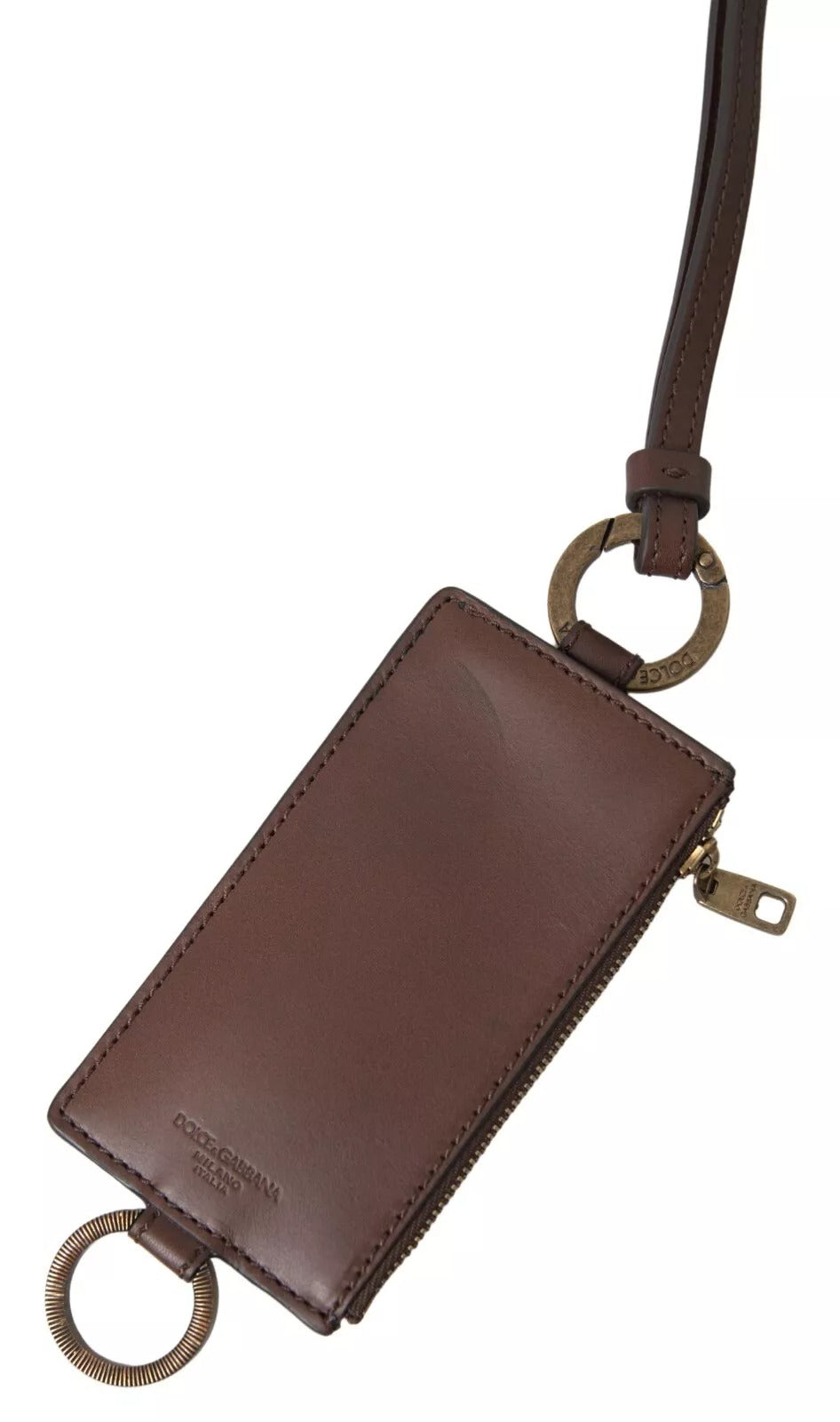 Brown Leather Lanyard Logo Card Holder Men Wallet