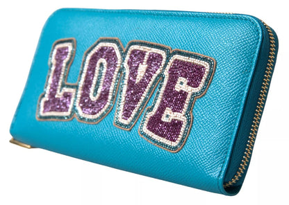 Wallet Light Blue LOVE Leather Zip Around Continental