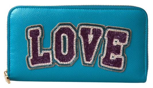 Wallet Light Blue LOVE Leather Zip Around Continental