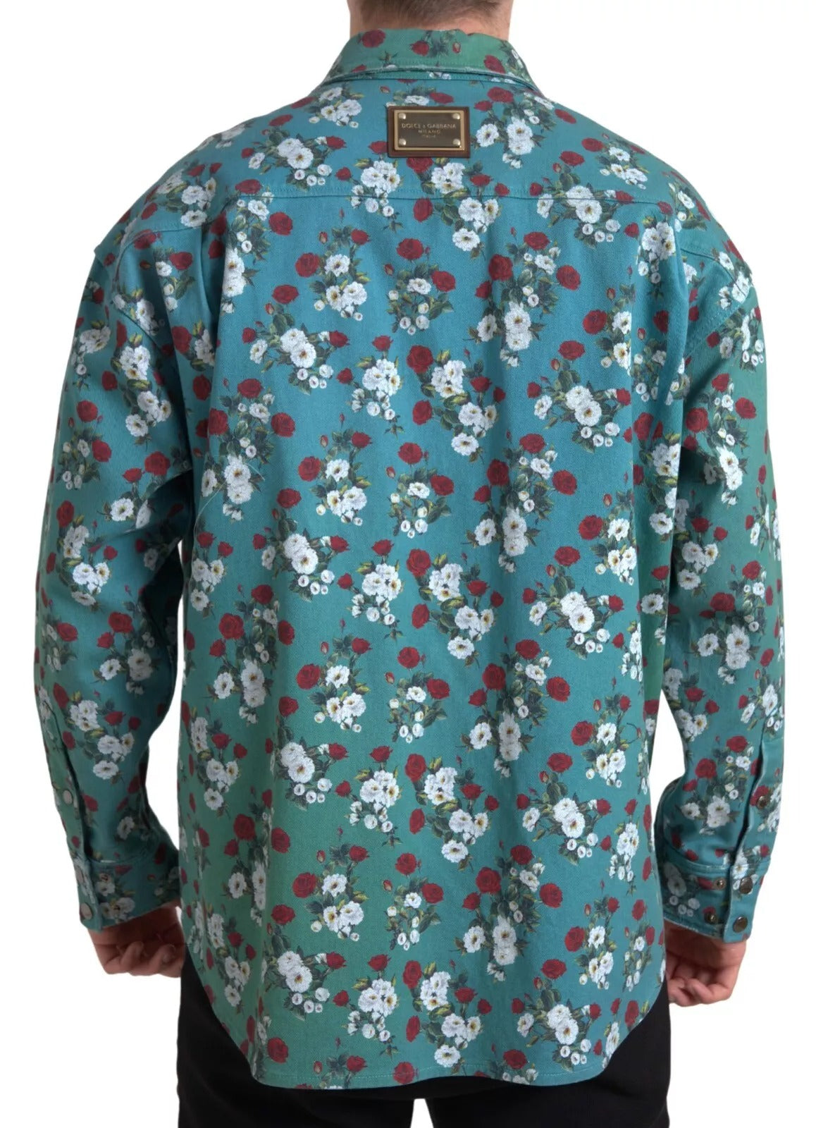 Blue Floral Cotton Button Down Denim Shirt