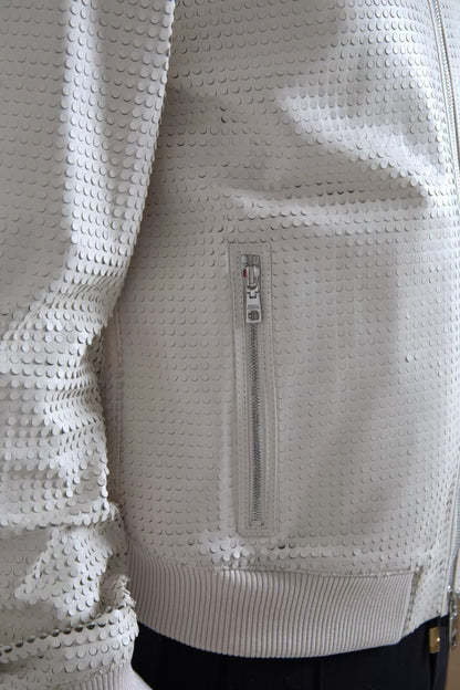 Off White LeatherPerforated Full Zip Jacket