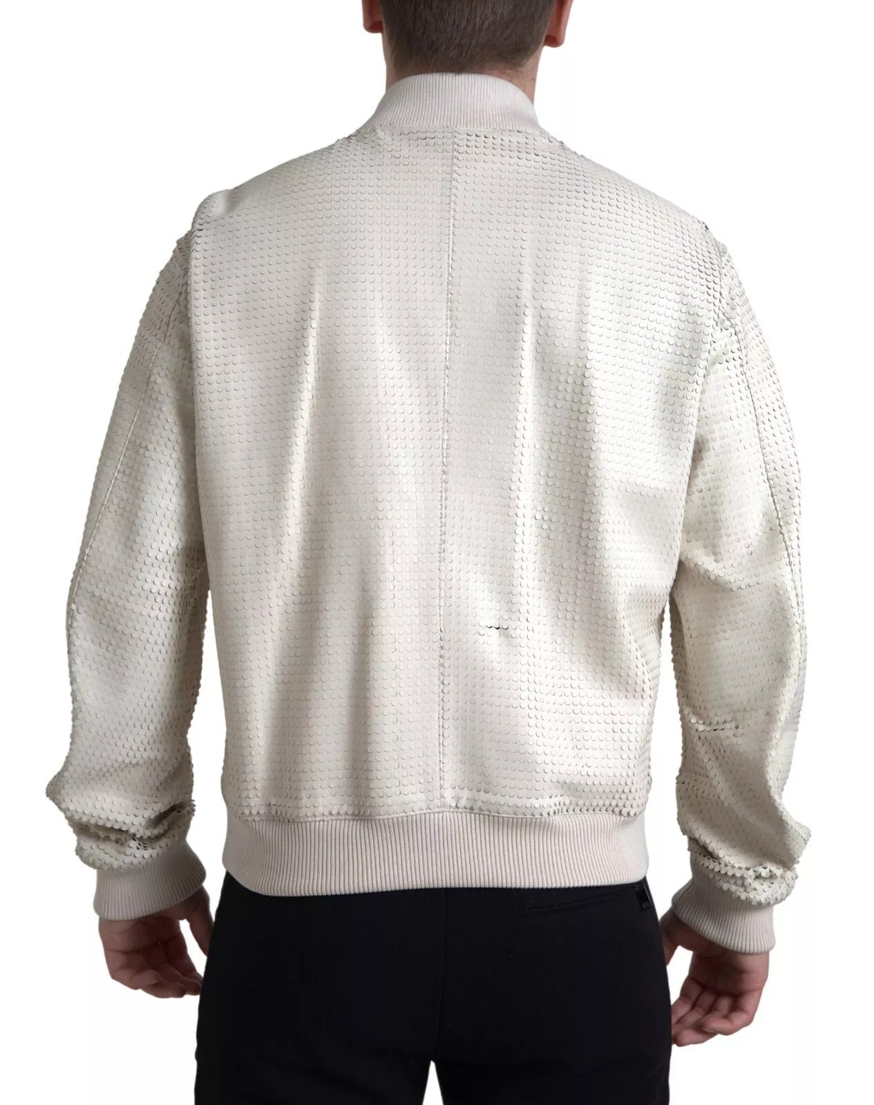 Off White LeatherPerforated Full Zip Jacket