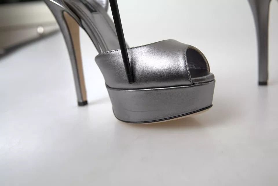 Silver Leather Platform Heels Sandals Shoes