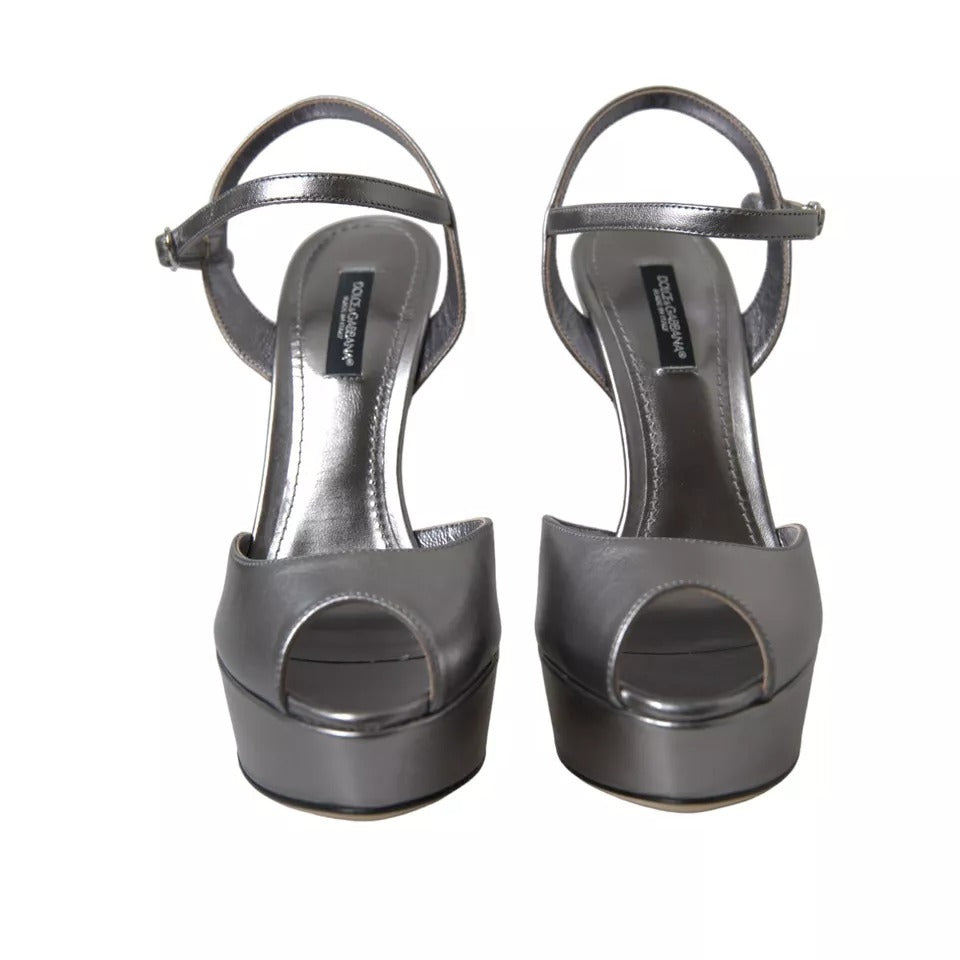 Silver Leather Platform Heels Sandals Shoes