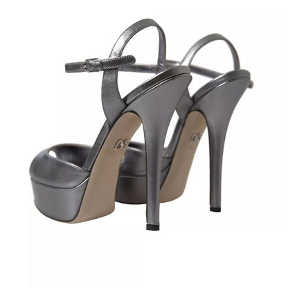 Silver Leather Platform Heels Sandals Shoes