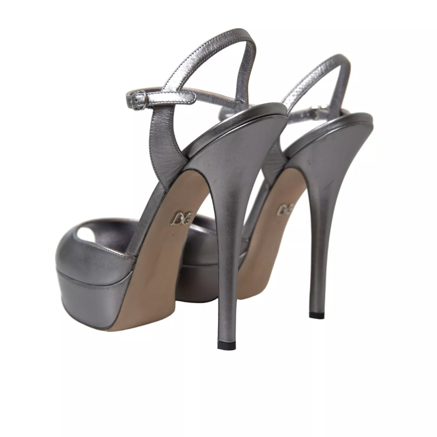 Silver Leather Platform Heels Sandals Shoes