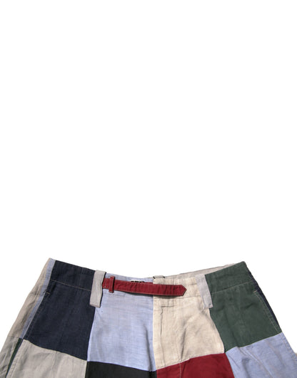 Multicolor Patchwork Linen Men Chino Shorts