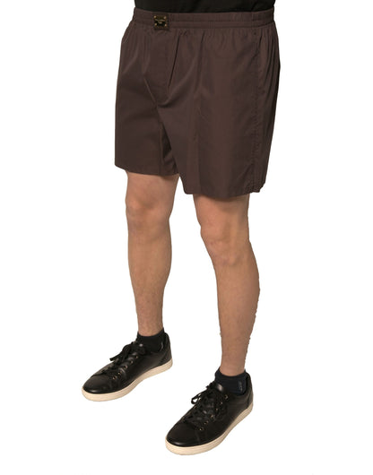 Brown Cotton Blend Men Mid Waist Shorts