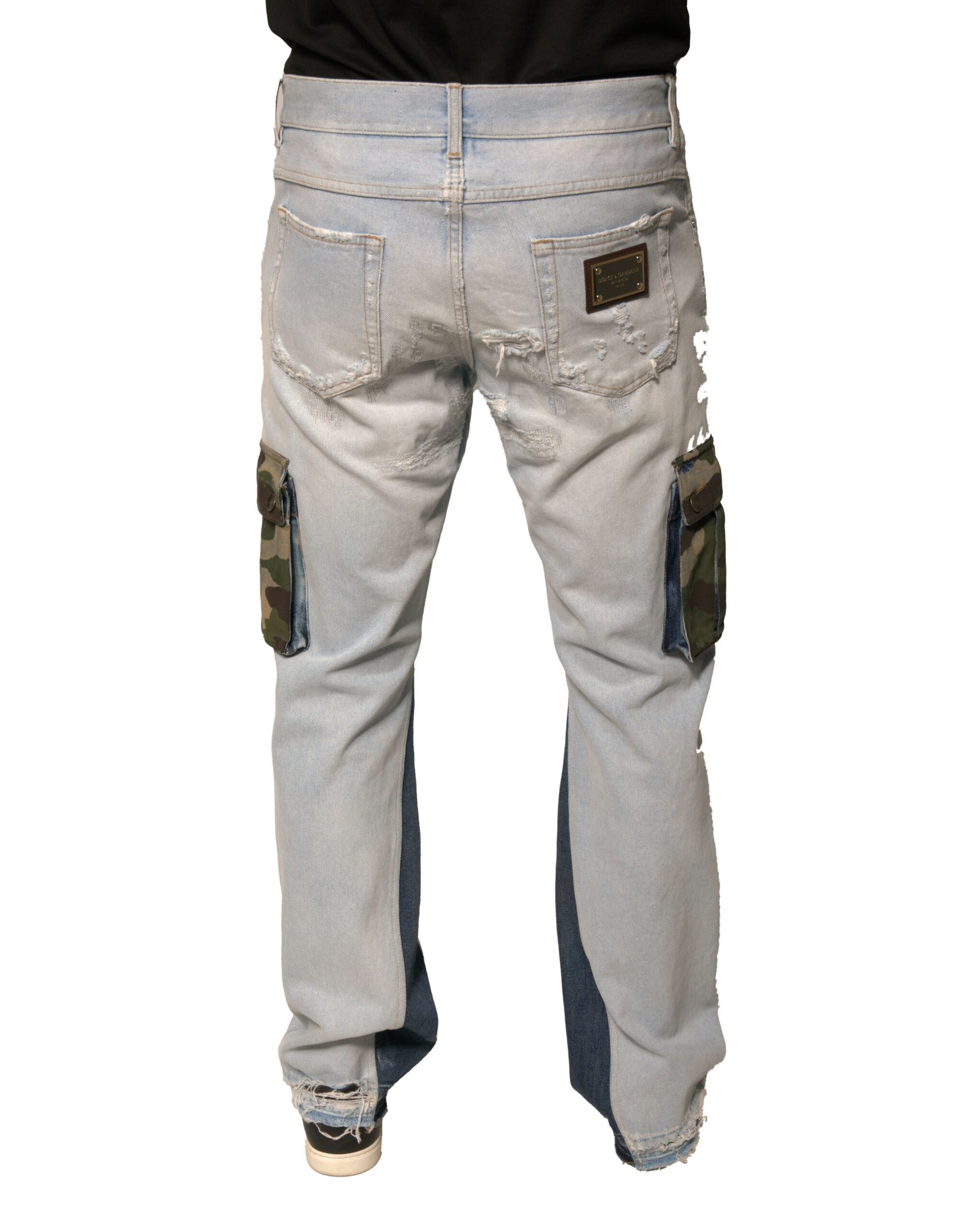 Light Blue Cotton Cargo Straight Denim Jeans