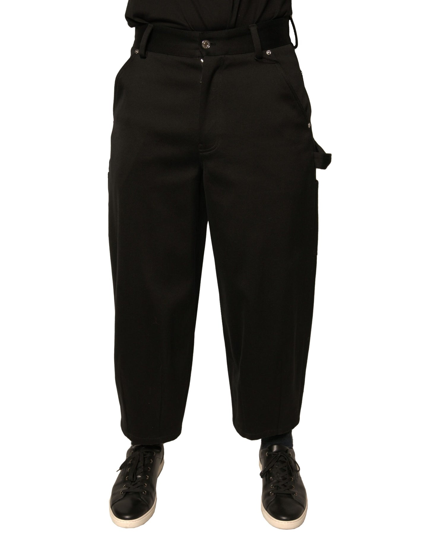 Black Cotton Mid Waist Cropped Pants