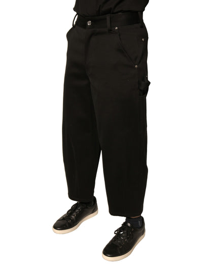 Black Cotton Mid Waist Cropped Pants