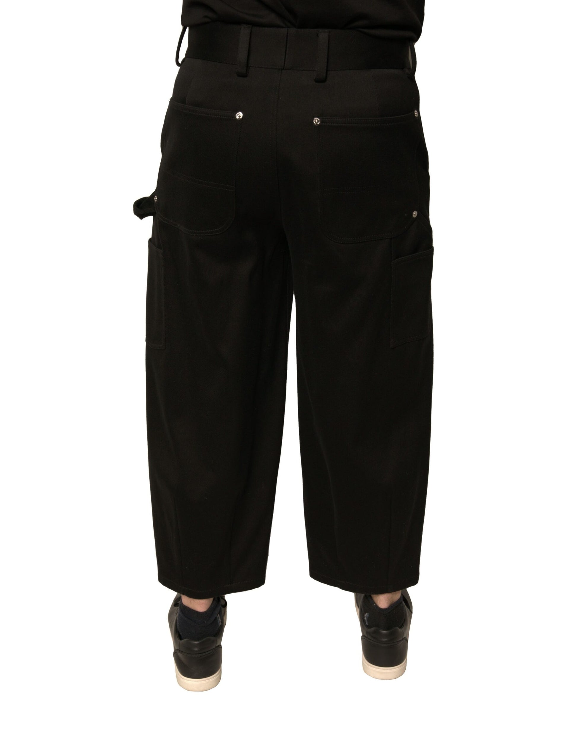 Black Cotton Mid Waist Cropped Pants