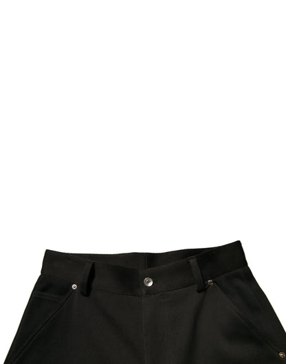 Black Cotton Mid Waist Cropped Pants