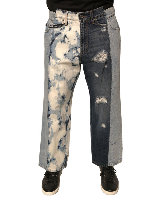 Multicolor Patchwork Cotton Straight Men Denim Jeans