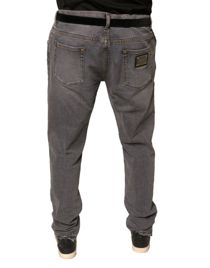 Gray Logo Cotton Stretch Skinny Denim Jeans