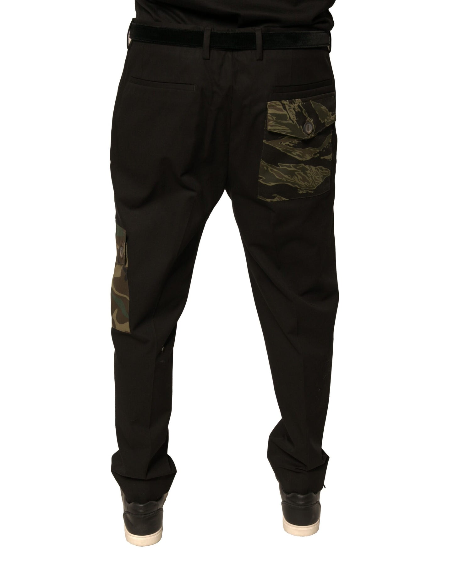 Black Cotton Men Cargo Casual Pants