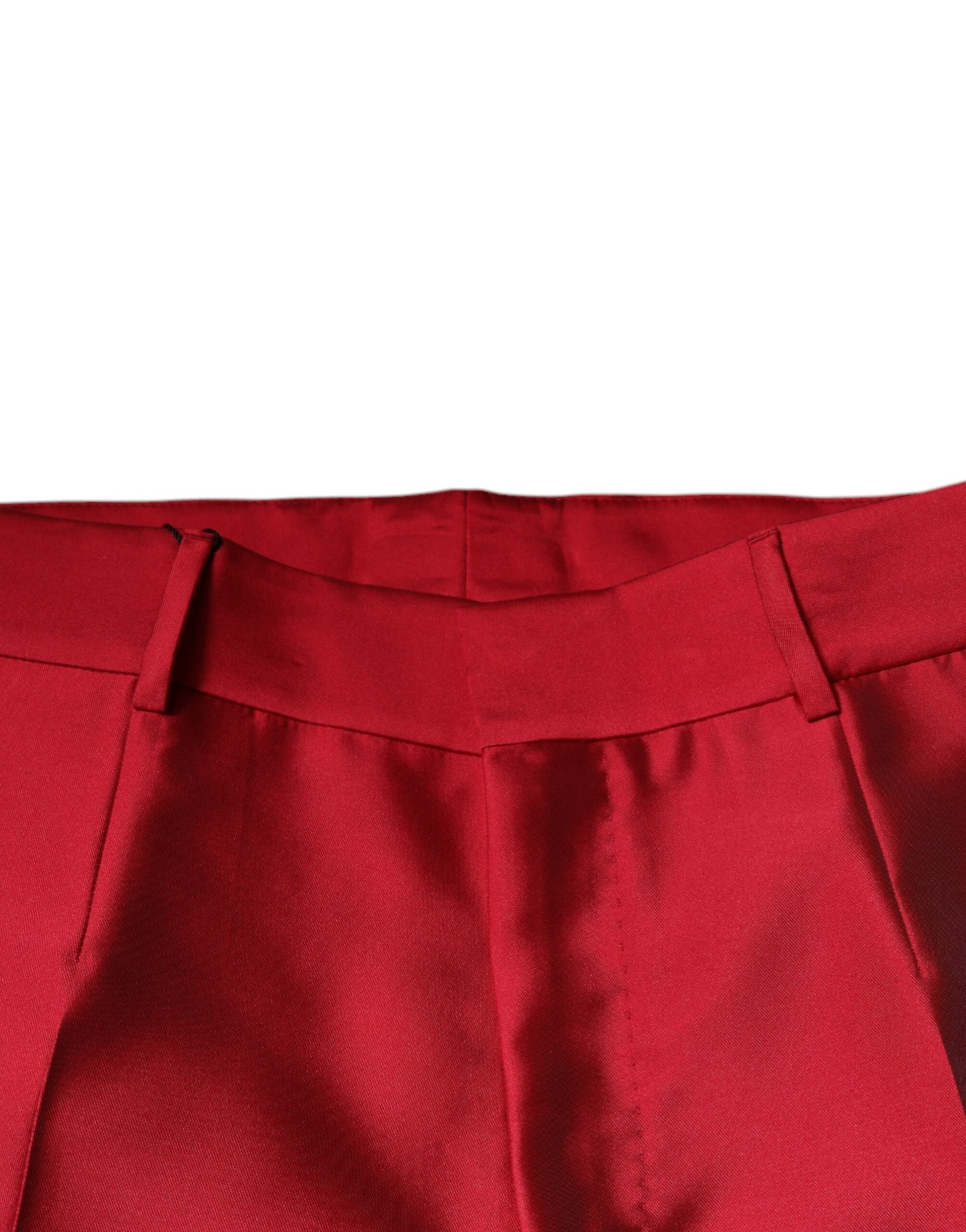 Red Silk Slim Fit Mid Waist Dress Formal Pants