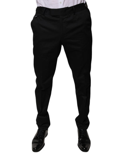 Black Cotton Tapered Formal Dress Pants