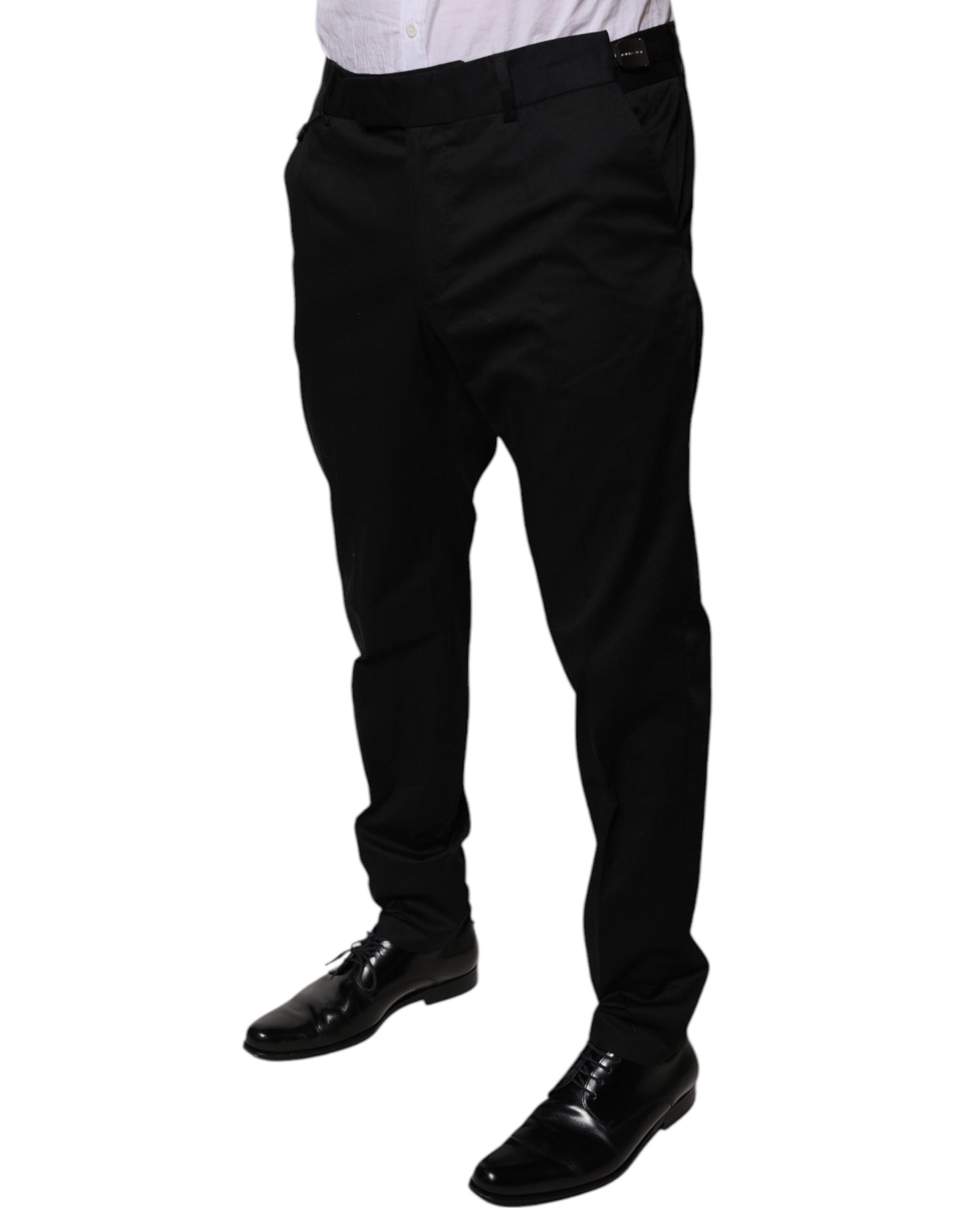 Black Cotton Tapered Formal Dress Pants