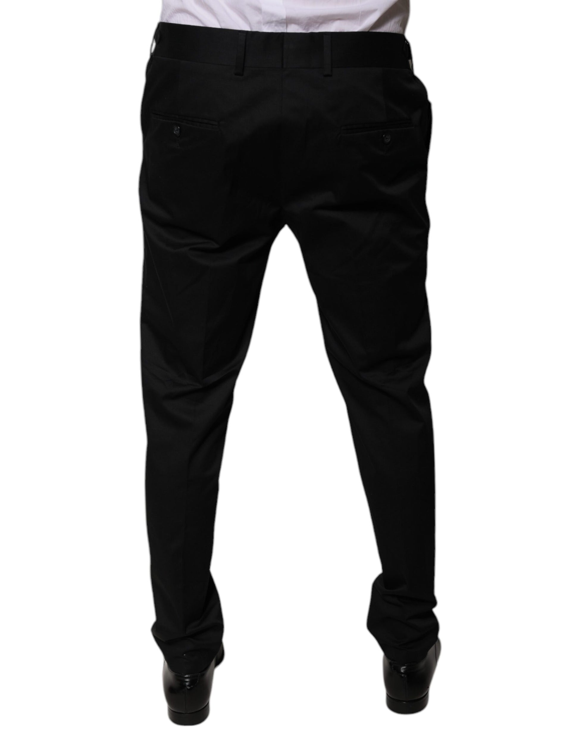 Black Cotton Tapered Formal Dress Pants