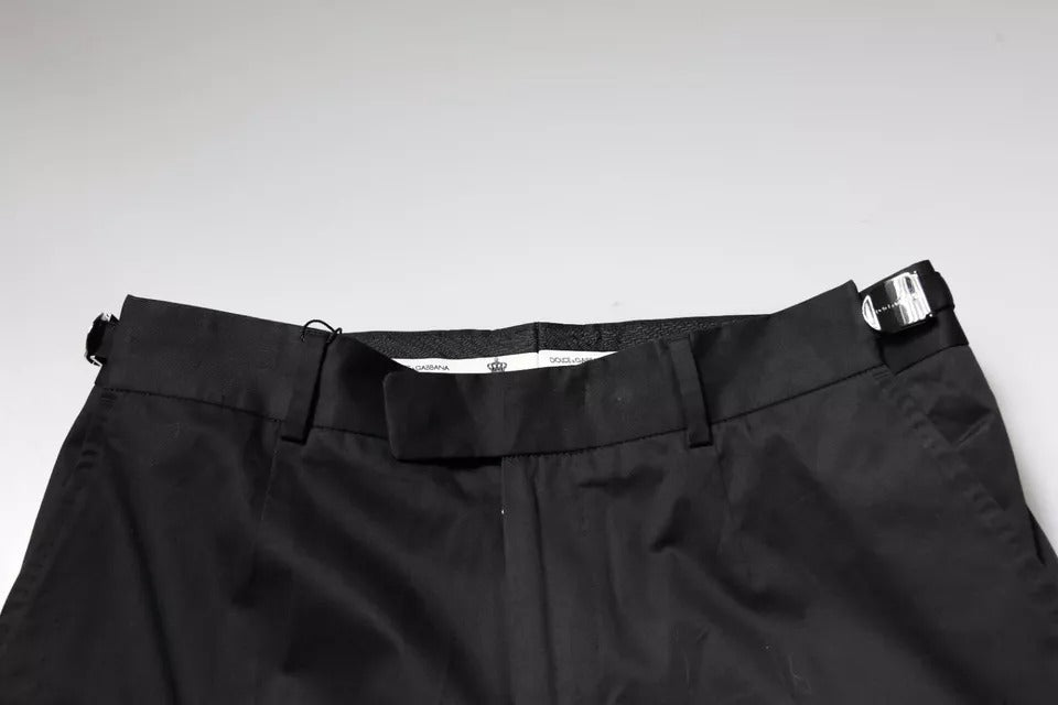 Black Cotton Tapered Formal Dress Pants