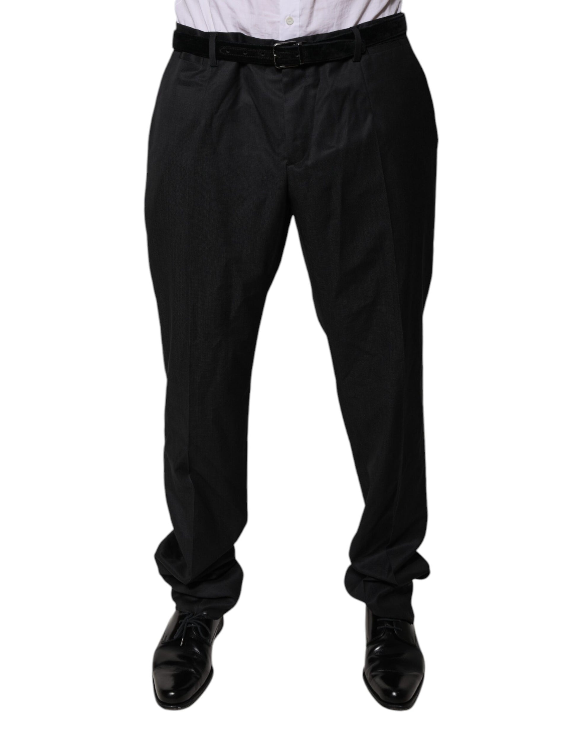 Black Wool Tapered Formal Dress Pants