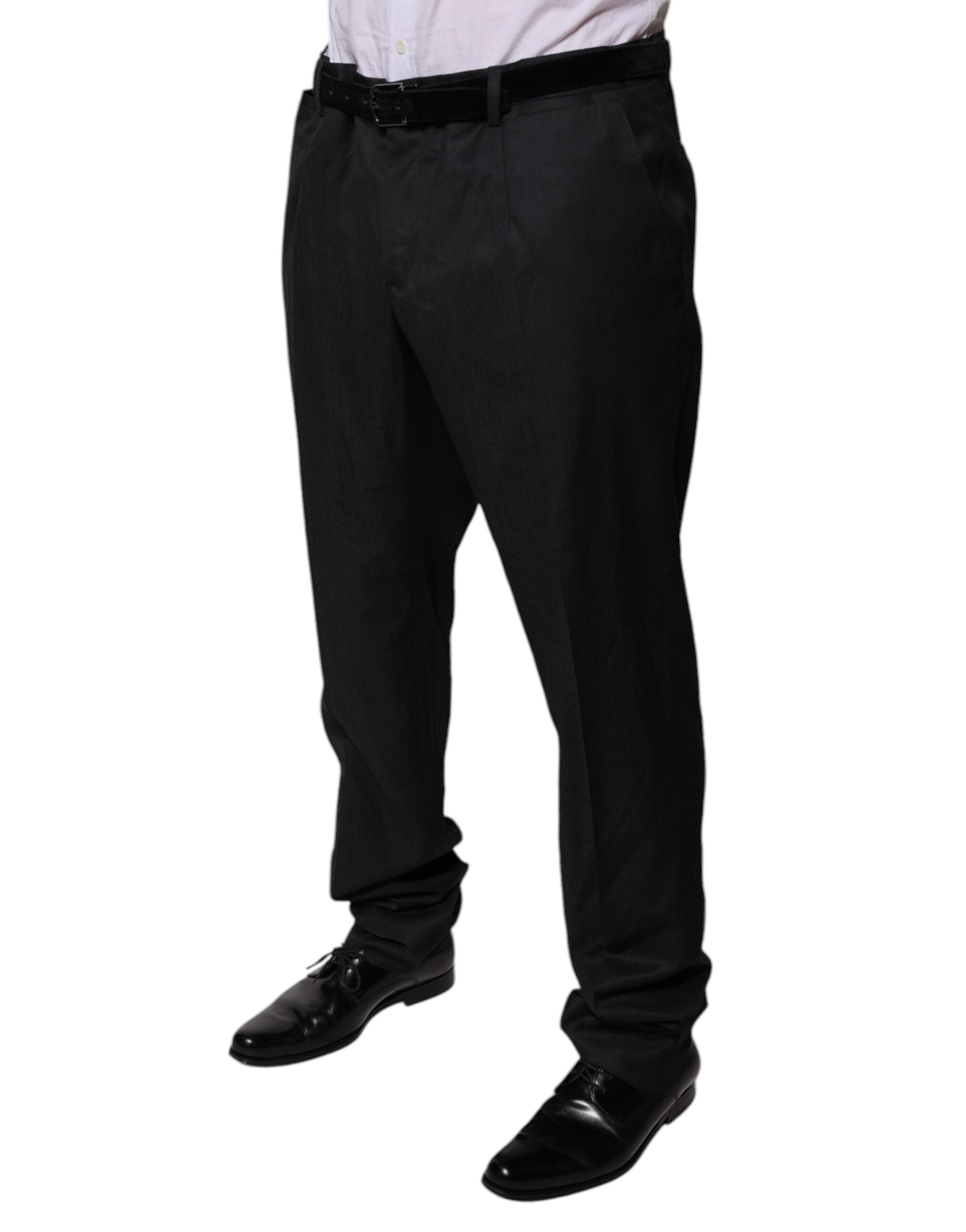 Black Wool Tapered Formal Dress Pants