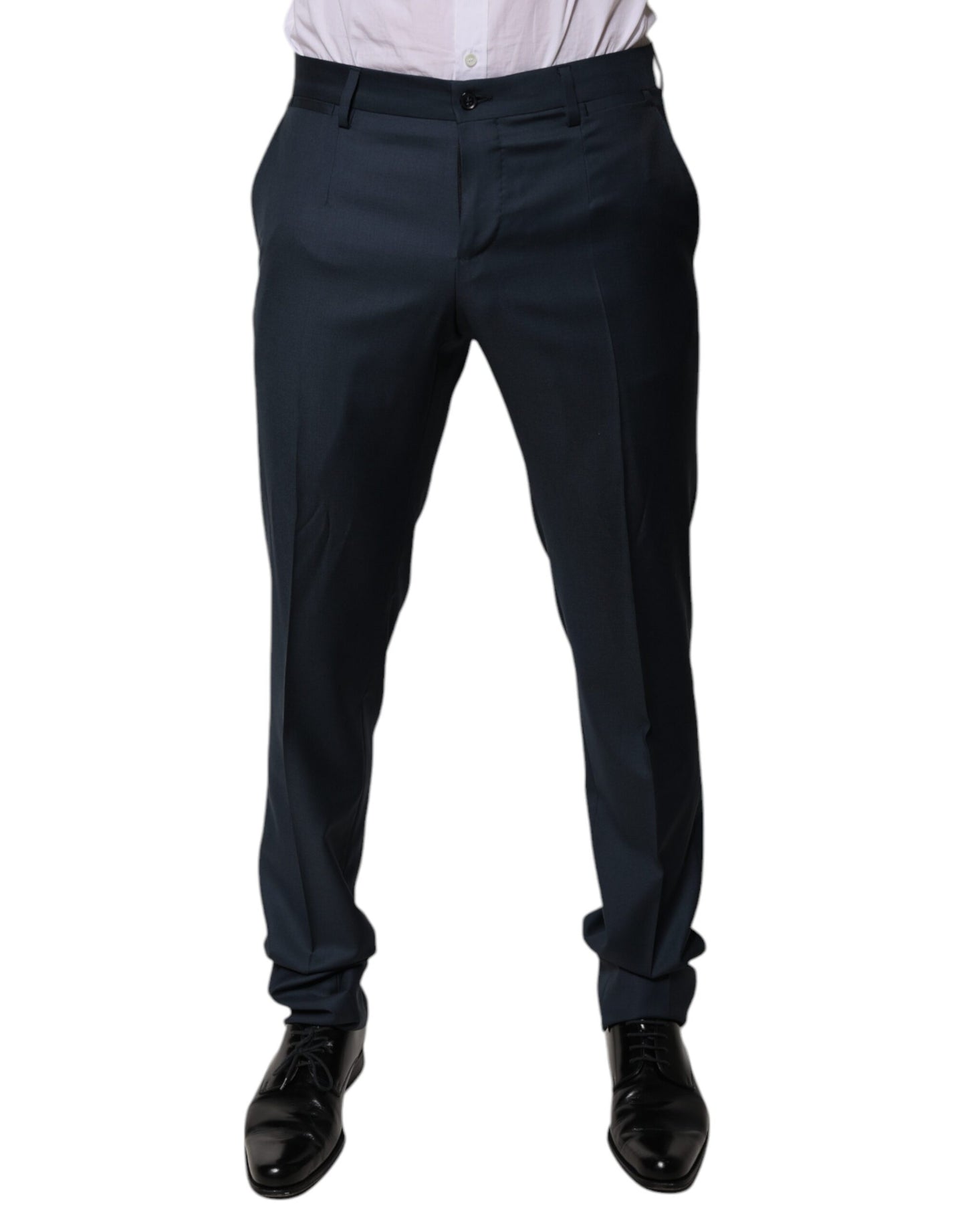 Blue Wool Tapered Formal Dress Pants