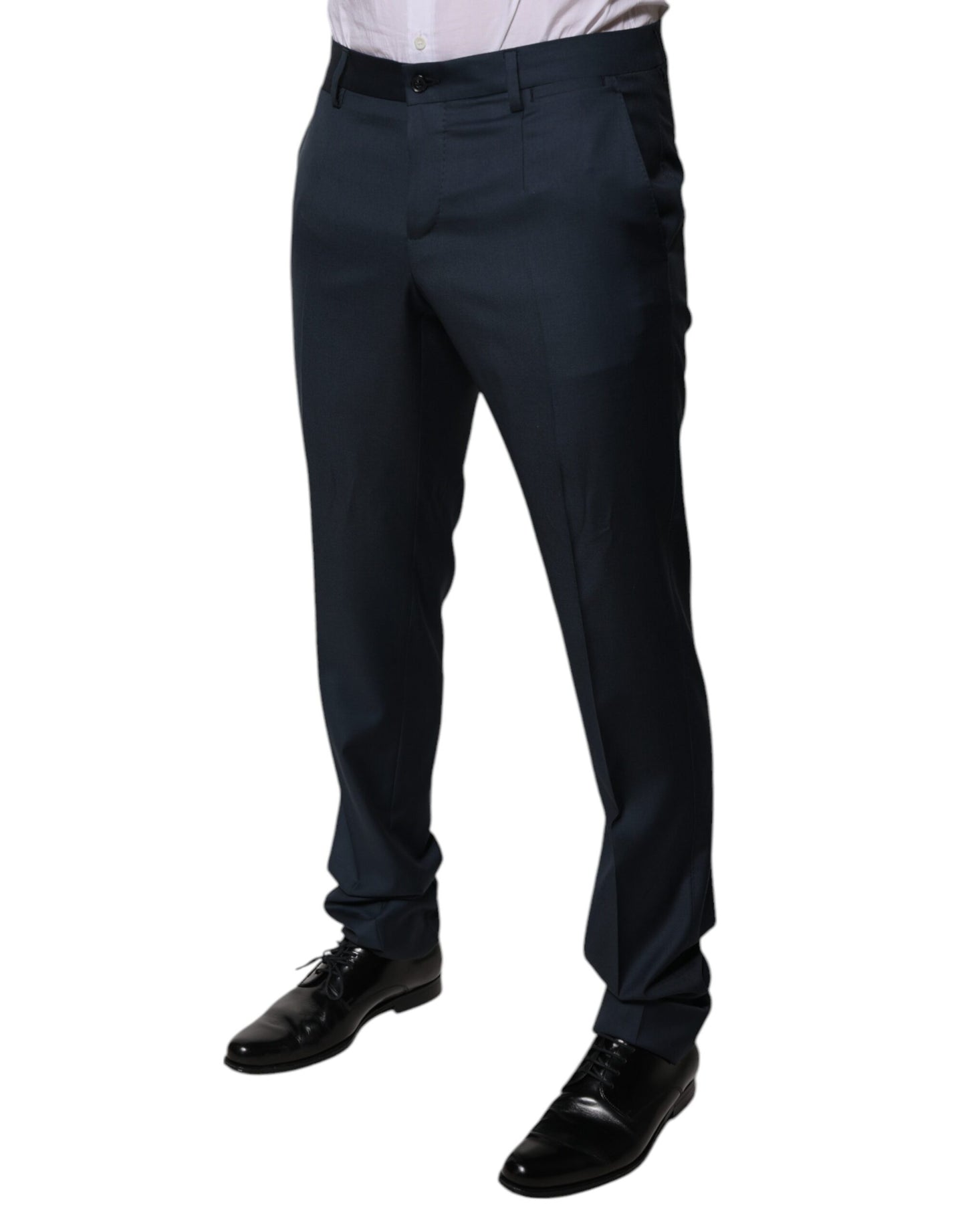 Blue Wool Tapered Formal Dress Pants