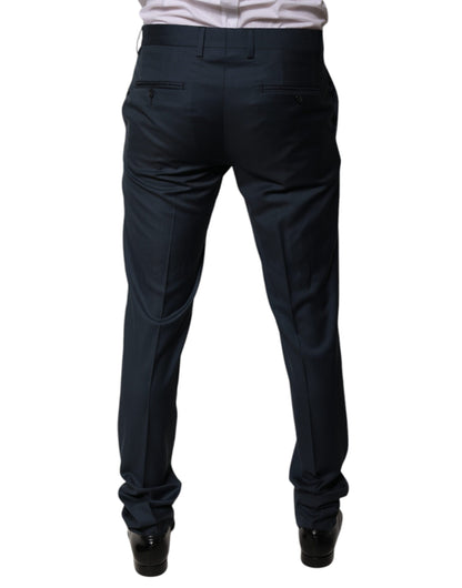 Blue Wool Tapered Formal Dress Pants