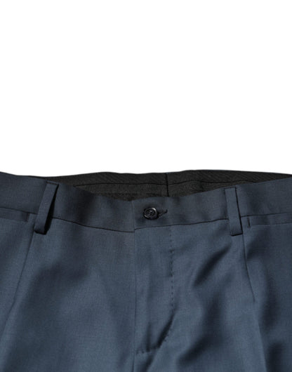 Blue Wool Tapered Formal Dress Pants