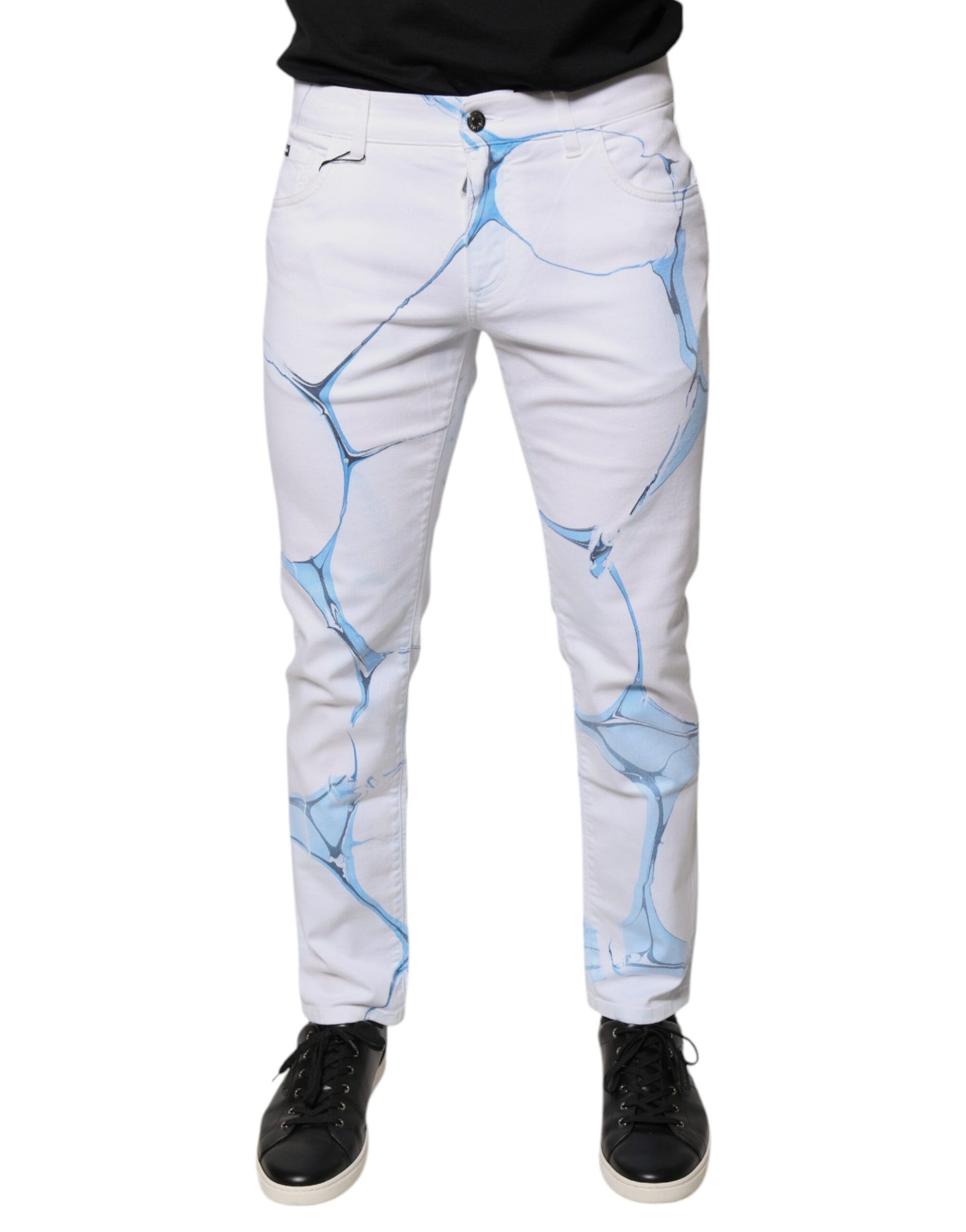 White Blue Cotton Stretch Skinny Denim Jeans